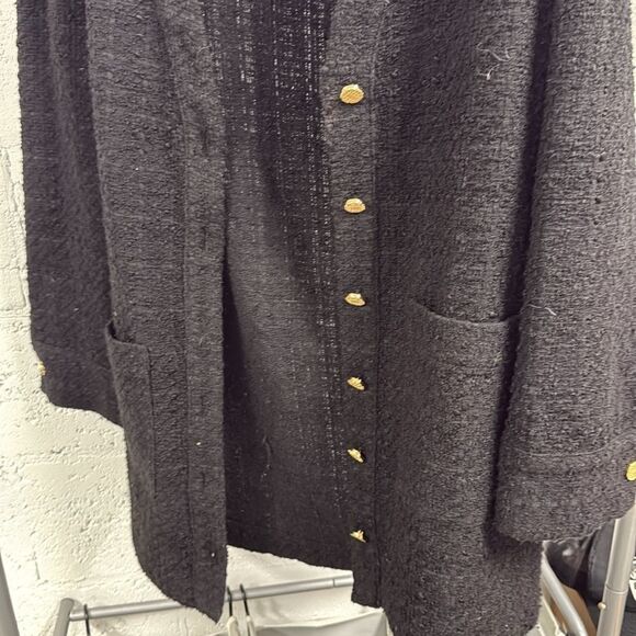 Zara Black Cardigan Heavy Sweater with Relaxed Silhouette Gold Button Size Large - Picture 3 of 4